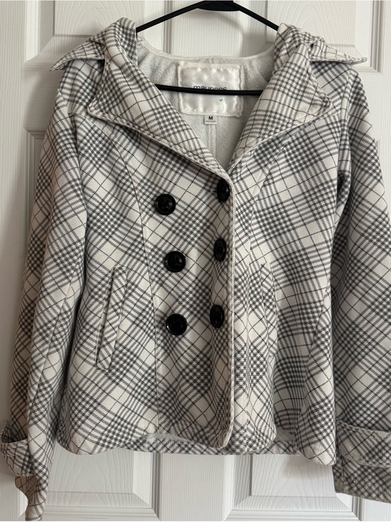 Maurices Jackets & Blazers - 5/$30 Maurices Ivory and Gray Plaid Double-Breasted Peacoat